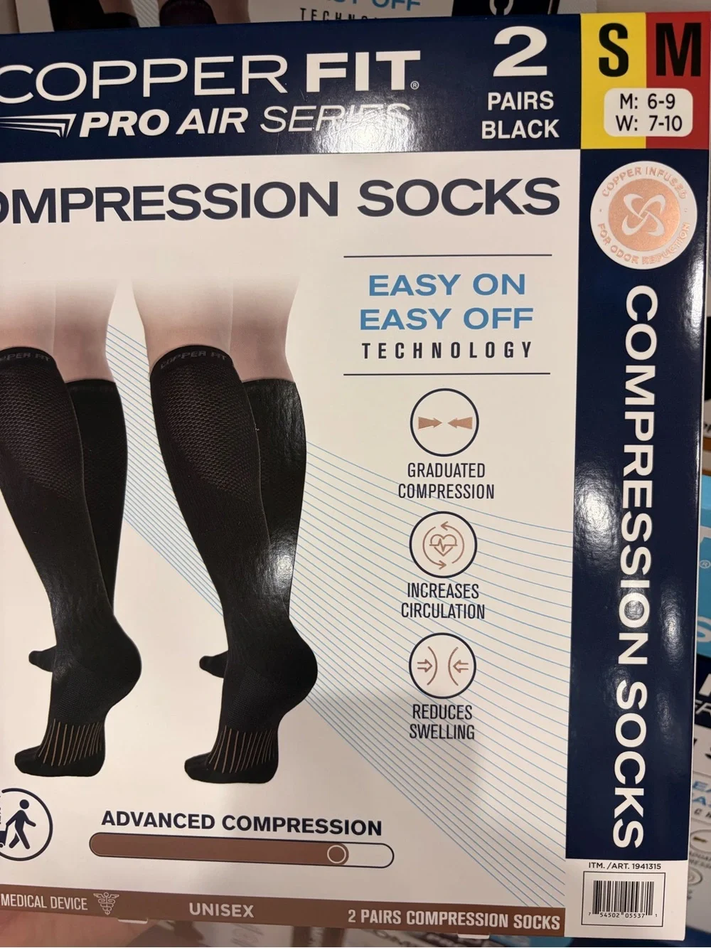 Copper Fit Pro Air Series Compression Socks - Black (2 Pairs)new